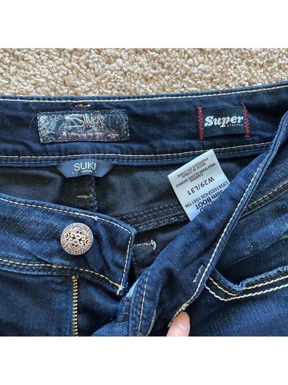 Silver Super Stretch Suki Mid Slim Boot Bootcut Jeans Women's Sz 29x31 Dark Wash - Picture 9 of 15